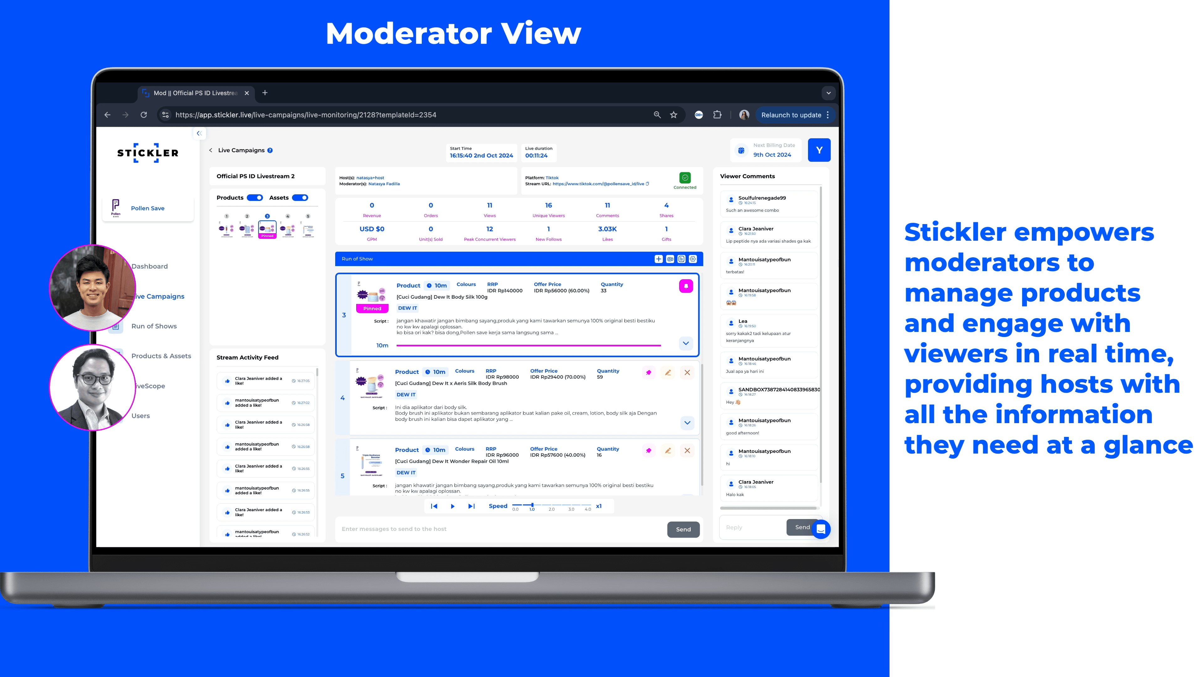 Pollen Case Study: Livestream – Real-Time Remote Hosting and Moderation Across Three Locations