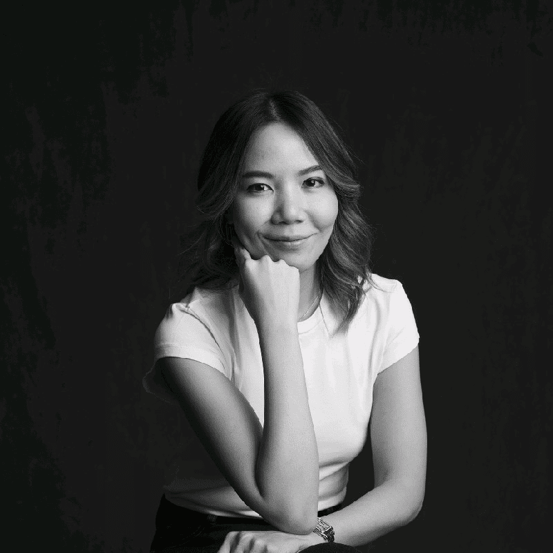 Phensiri Sathianvongnusar, woman in white top, black and white portrait photograph